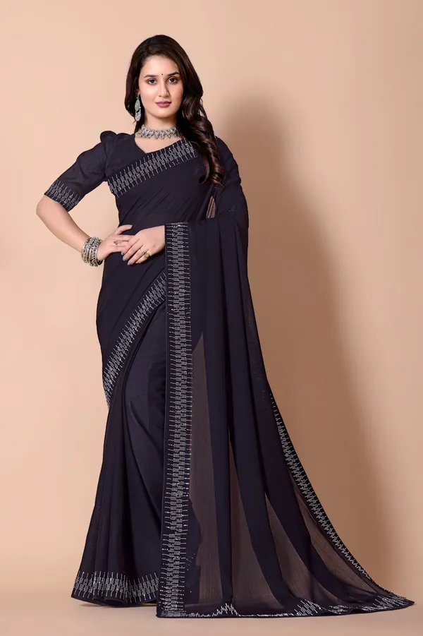 Black_Georgette_Saree_with_Embellished_Border_and_Blouse_For_Women