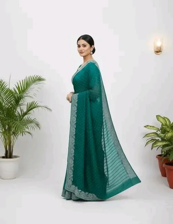 Teal_Green_Embellished_Saree_with_Silver_Sequin_Border_For_Women