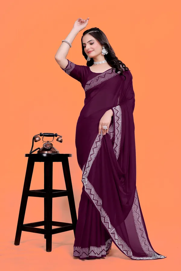 Purple_Georgette_Saree_with_Silver_Lace_Border_For_Women