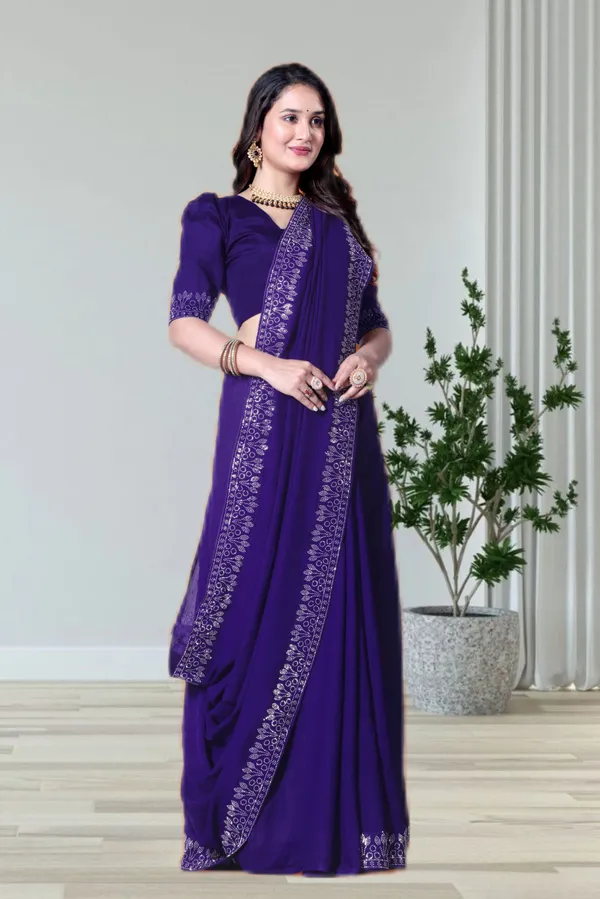 Purple_Embroidered_Saree_with_Blouse_Piece_For_Women