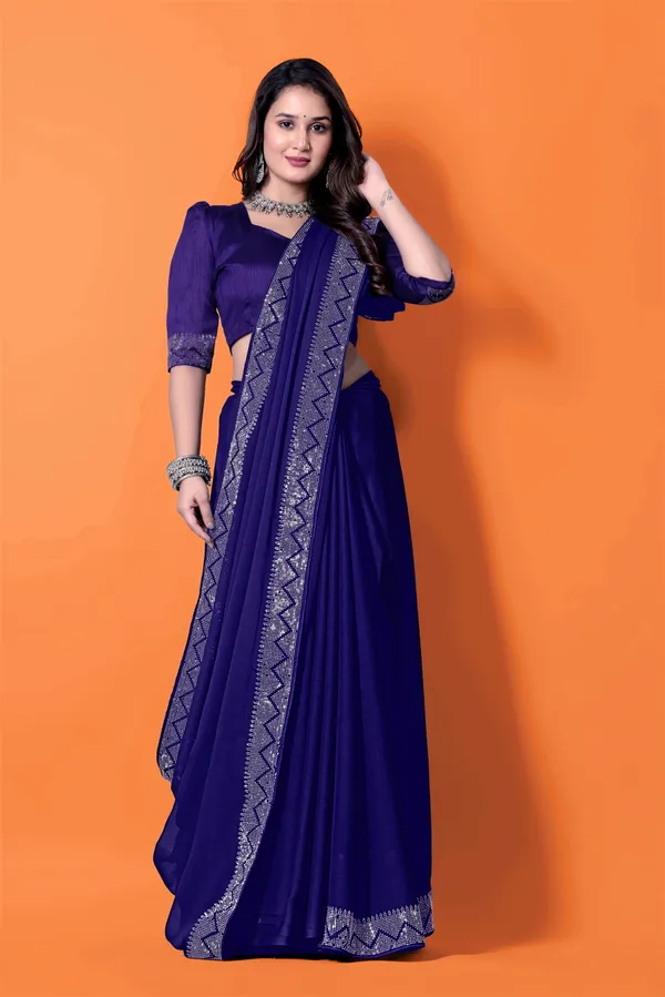 Royal_Blue_Georgette_Saree_with_Embroidered_Border_and_Blouse_For_Women