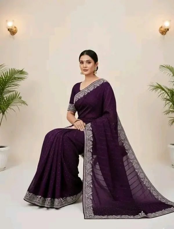 Purple_Georgette_Saree_with_Silver_Embellished_Border_and_Blouse_For_Women