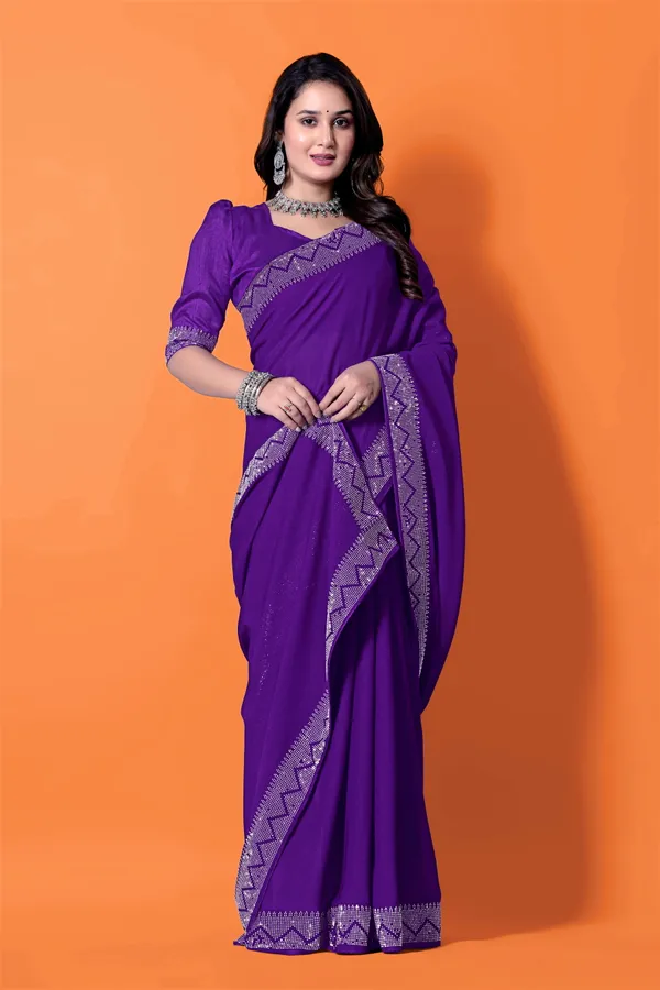 Purple_Embellished_Border_Saree_with_Silver_Detailing_For_Women