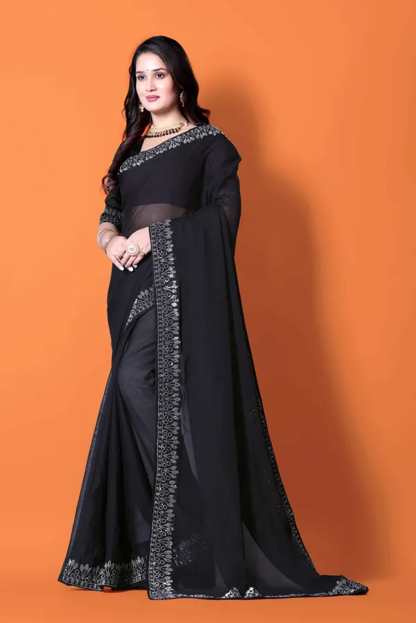 Black_Georgette_Saree_with_Silver_Embroidered_Border_and_Matching_Blouse_For_Women