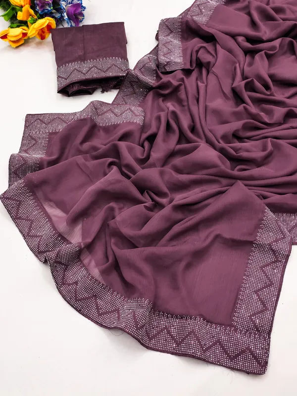 Onion_Elegant_Saree_with_Silver_Border_and_Matching_Blouse_For_Women
