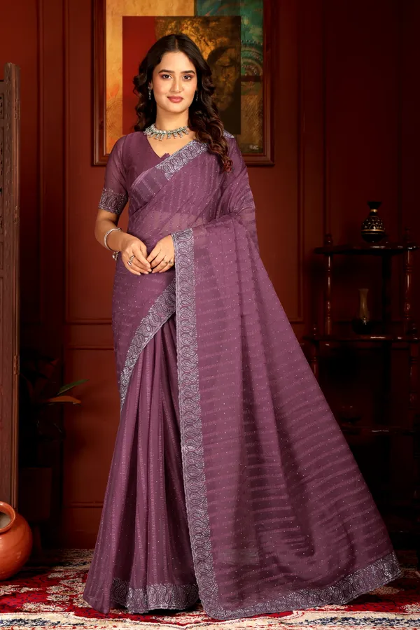 Purple_Elegant__Embroidered_Saree_with_Silver_Border_For_Women
