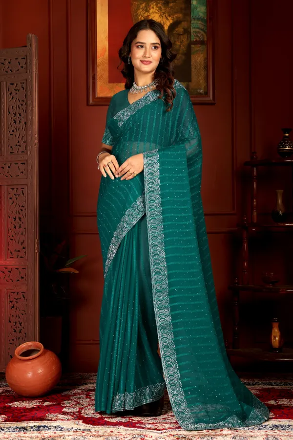 Teal_Green_Elegant_Embellished_Saree_with_Sequin_Border_For_Women