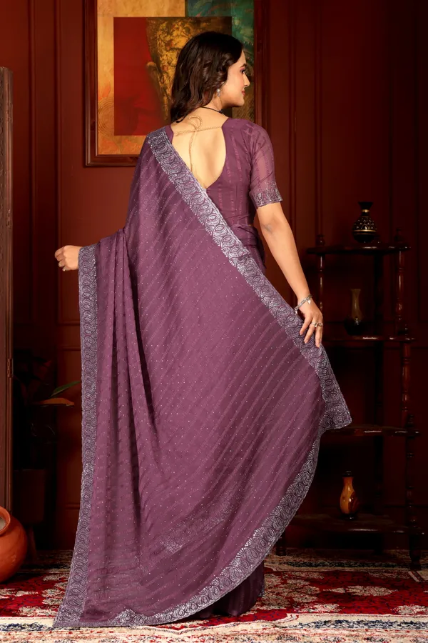 Purple_Elegant__Embroidered_Saree_with_Silver_Border_For_Women