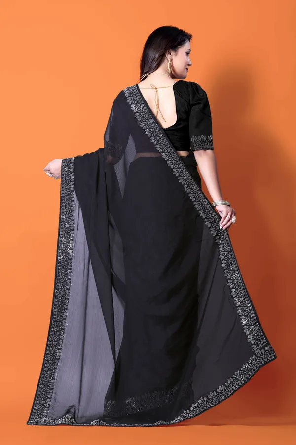 Black_Georgette_Saree_with_Silver_Embroidered_Border_and_Matching_Blouse_For_Women