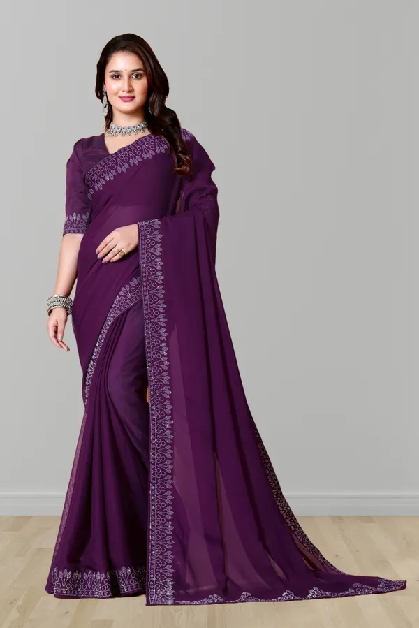 Purple_Embellished_Border_Saree_with_Matching_Blouse_For_Women