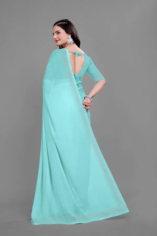 Sky_Blue_Chiffon_Saree_with_Blouse_For_Women