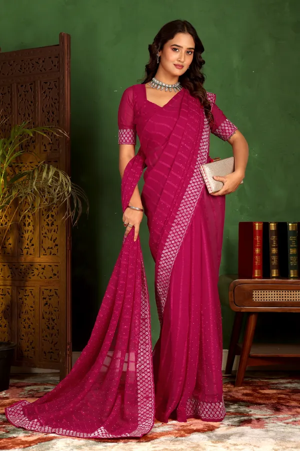 Magenta_Georgette_Sequin_Work_Saree_with_Blouse_For_Women