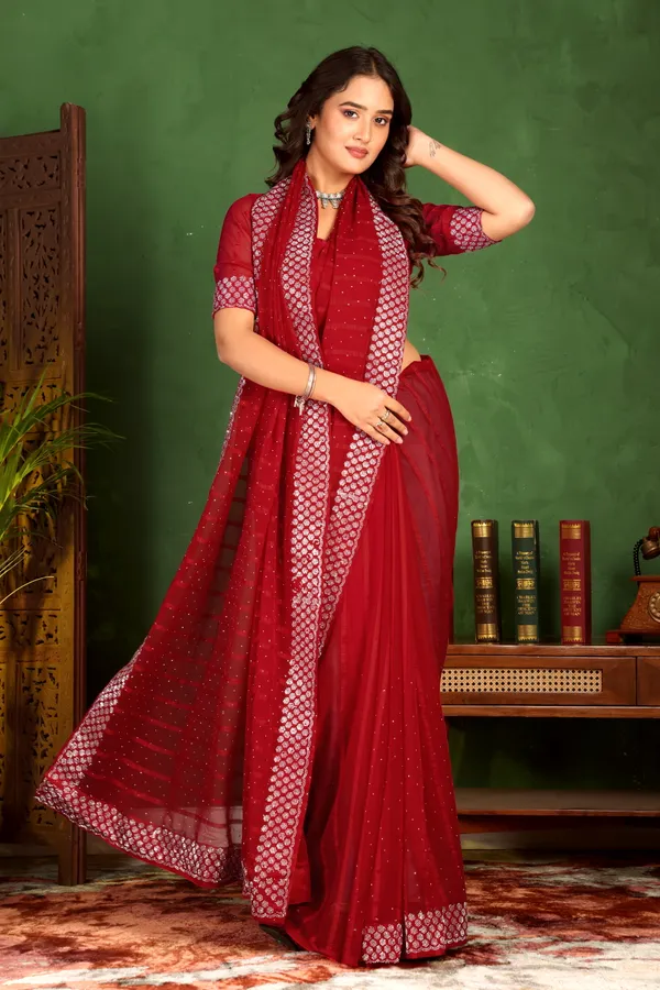Red_Sequin_Work_Saree_with_Geometric_Border_For_Women