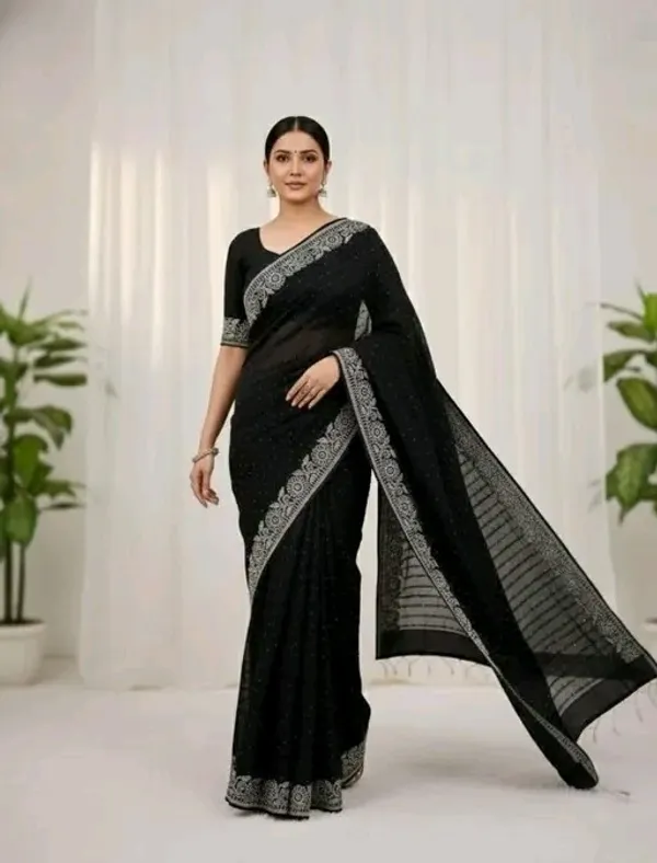 Black_Georgette_Saree_with_Silver_Stone_Work_Border_and_Embellished_Blouse_For_Women