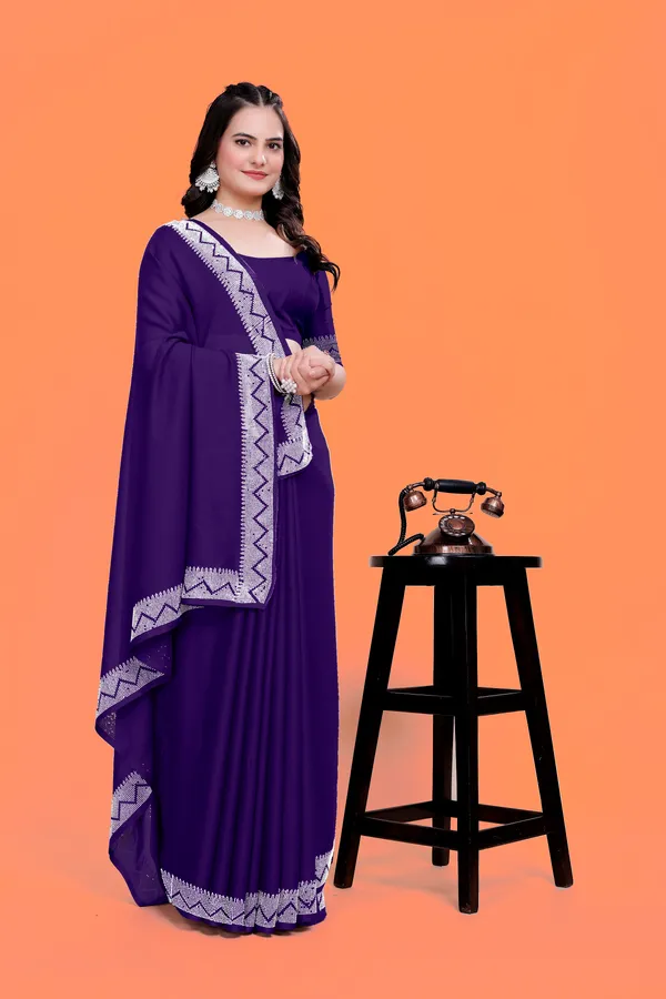 Purple_Chiffon_Saree_with_Silver_Border_and_Matching_Blouse_For_Women