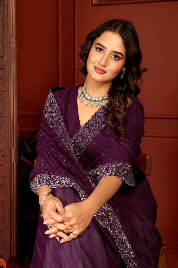 Purple_Embellished_Saree_with_Silver_Border_and_Matching_Blouse_For_Women