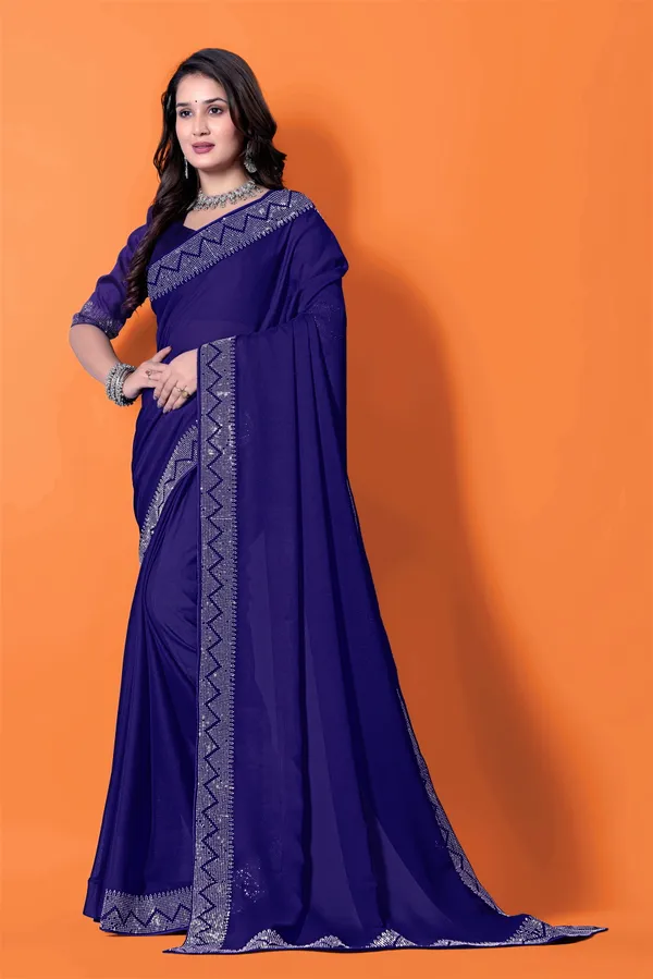 Royal_Blue_Georgette_Saree_with_Embroidered_Border_and_Blouse_For_Women