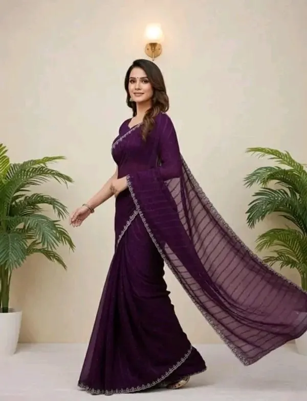 Purple_Georgette_Saree_with_Embellished_Border_For_Women