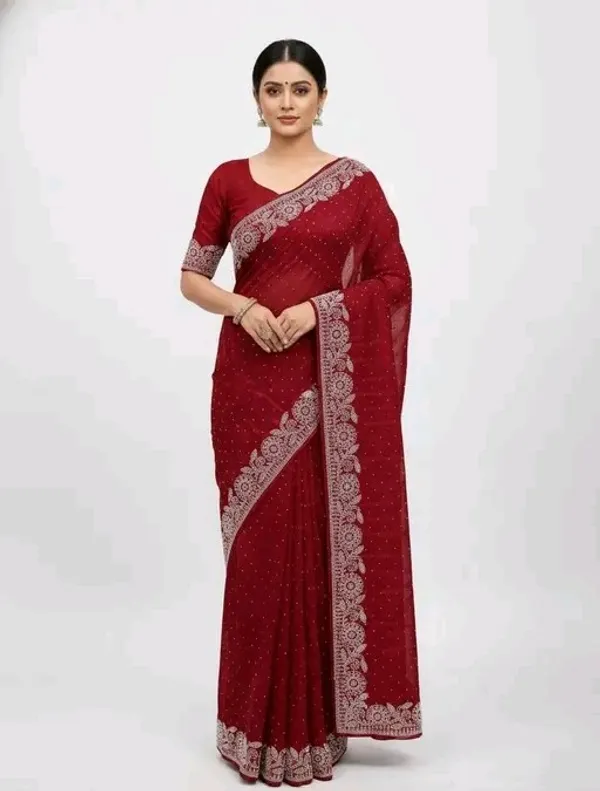 Maroon_Embroidered_Georgette_Saree_with_Blouse_For_Women