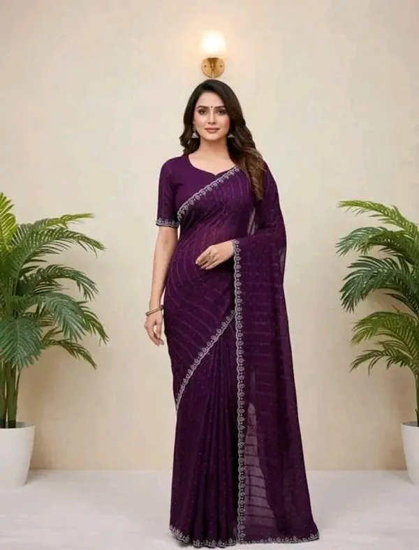 Purple_Georgette_Saree_with_Embellished_Border_For_Women