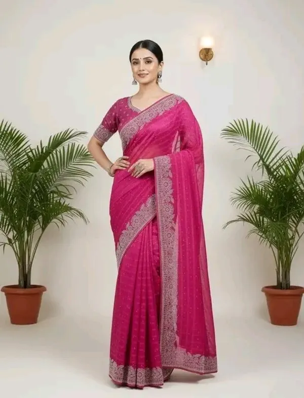 Pink_Georgette_Saree_with_Silver_Embroidered_Border_and_Sequins_Work_For_Women