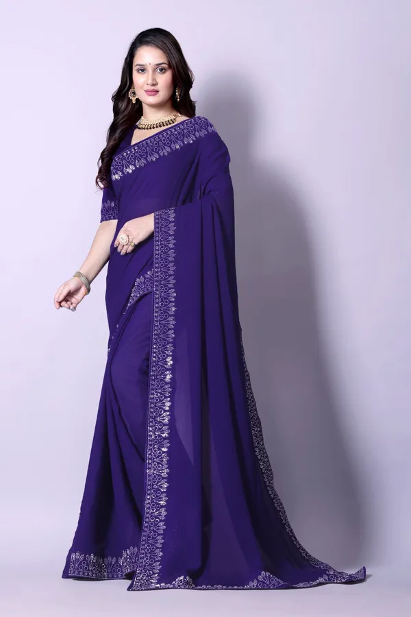 Purple_Embroidered_Georgette_Saree_with_Matching_Blouse_For_Women