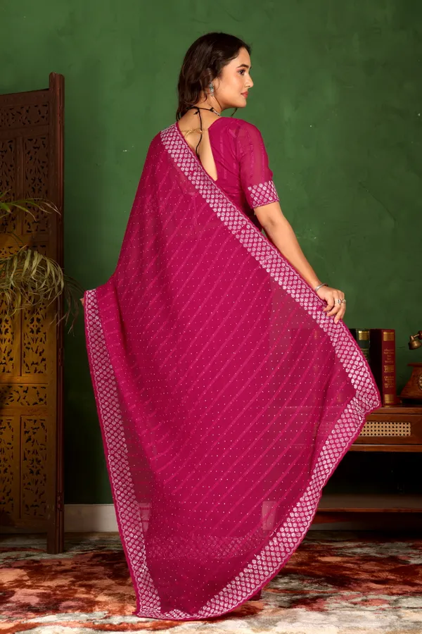 Magenta_Georgette_Sequin_Work_Saree_with_Blouse_For_Women