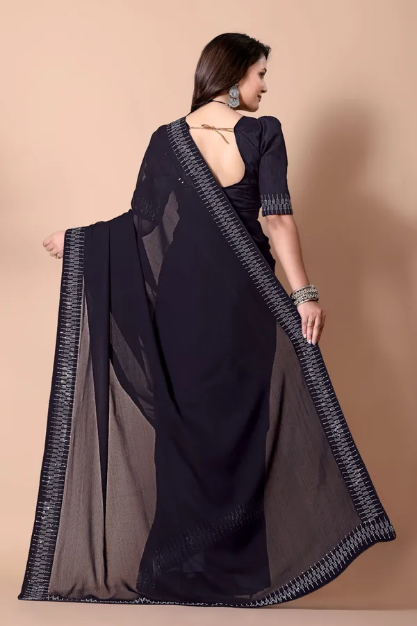 Black_Georgette_Saree_with_Embellished_Border_and_Blouse_For_Women
