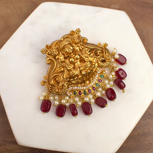 Udbhava_Traditional_Lakshmi_Nakshi_Pendant_with_Red_Bead_Drops_–_Temple_Jewellery_Design