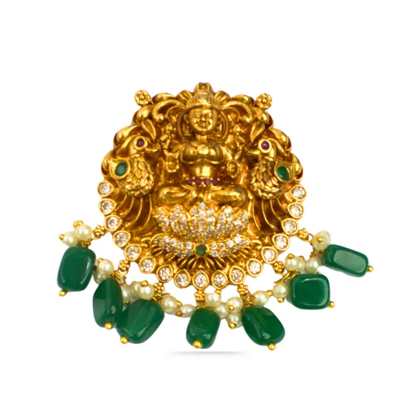 Udbhava_Traditional_Lakshmi_Nakshi_Pendant_with_Green_Bead_Drops_–_Temple_Jewellery_Design