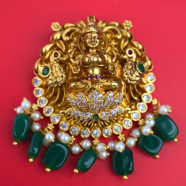 Udbhava_Traditional_Lakshmi_Nakshi_Pendant_with_Green_Bead_Drops_–_Temple_Jewellery_Design