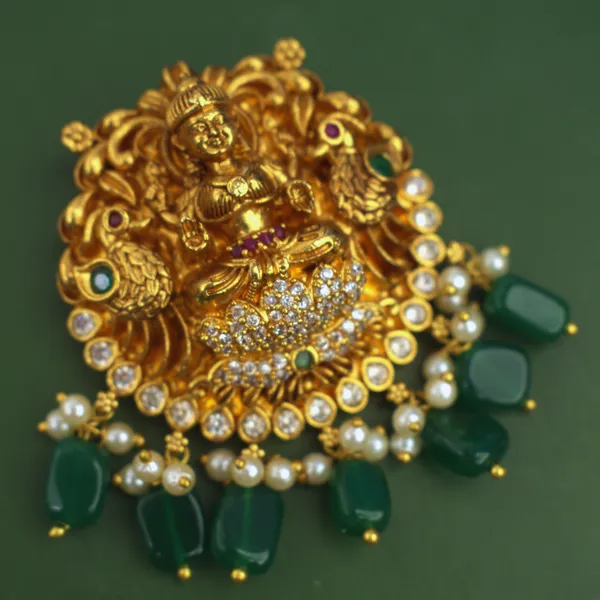 Udbhava_Traditional_Lakshmi_Nakshi_Pendant_with_Green_Bead_Drops_–_Temple_Jewellery_Design