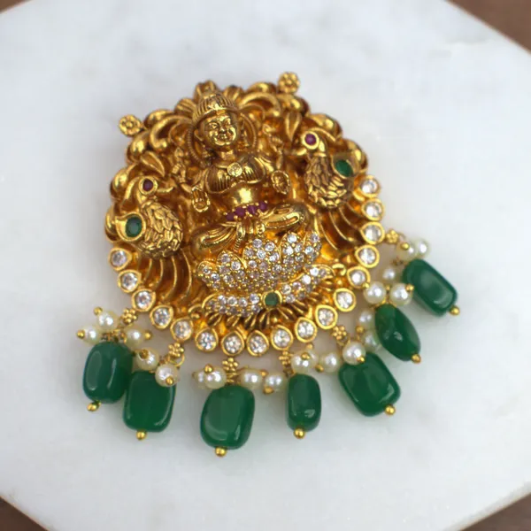 Udbhava_Traditional_Lakshmi_Nakshi_Pendant_with_Green_Bead_Drops_–_Temple_Jewellery_Design