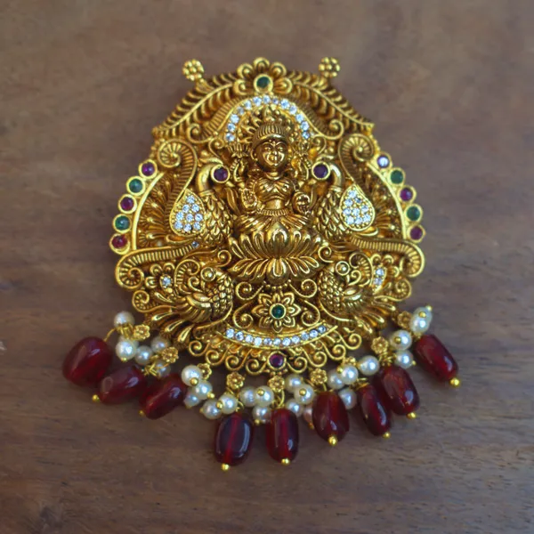 Udbhava_Traditional_Lakshmi_Nakshi_Pendant_with_Red_Bead_Drops_–_Temple_Jewellery_Design