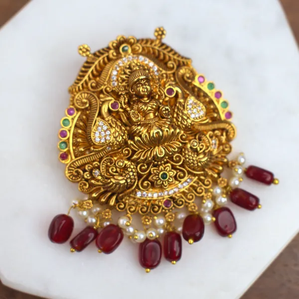 Udbhava_Traditional_Lakshmi_Nakshi_Pendant_with_Red_Bead_Drops_–_Temple_Jewellery_Design
