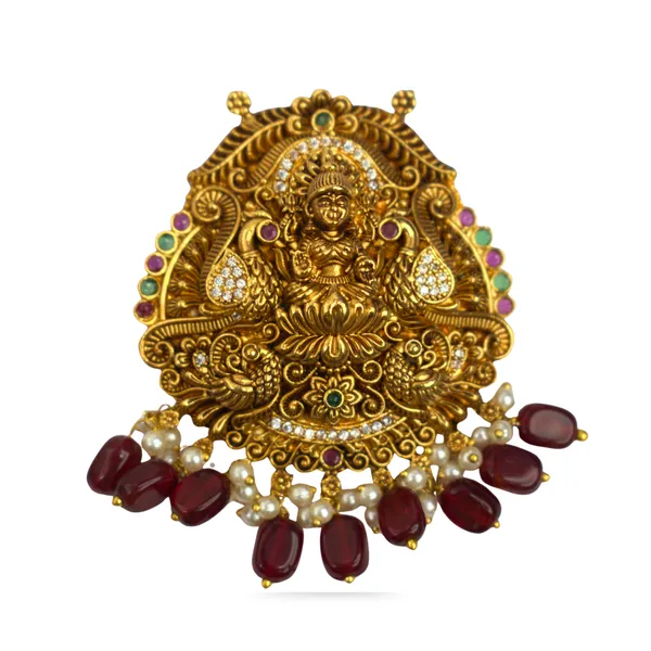 Udbhava_Traditional_Lakshmi_Nakshi_Pendant_with_Red_Bead_Drops_–_Temple_Jewellery_Design