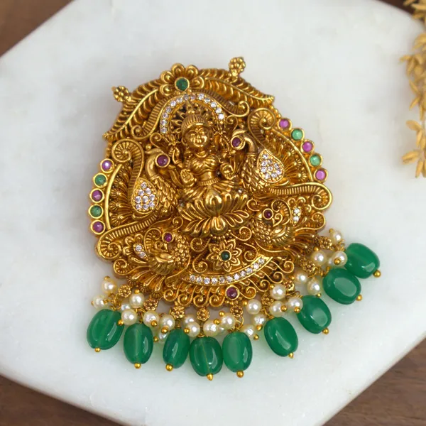 Udbhava_Traditional_Nakshi_Lakshmi_Pendant_with_Green_Drops_–_Temple_Jewellery_Design