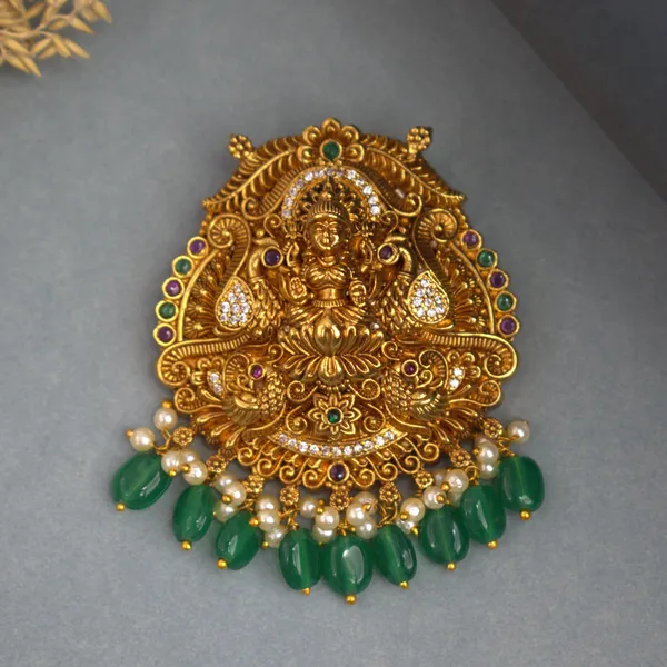 Udbhava_Traditional_Nakshi_Lakshmi_Pendant_with_Green_Drops_–_Temple_Jewellery_Design