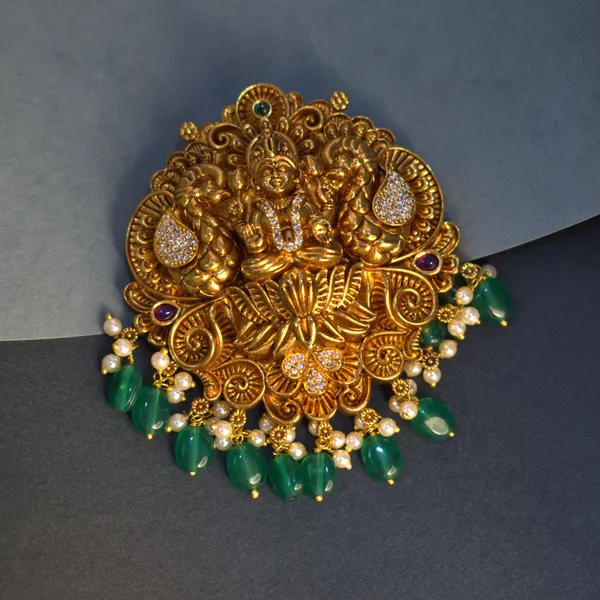 Udbhava_Traditional_Nakshi_Lakshmi_Pendant_with_Green_Bead_&_Pearl_Drops_–_Temple_Jewellery
