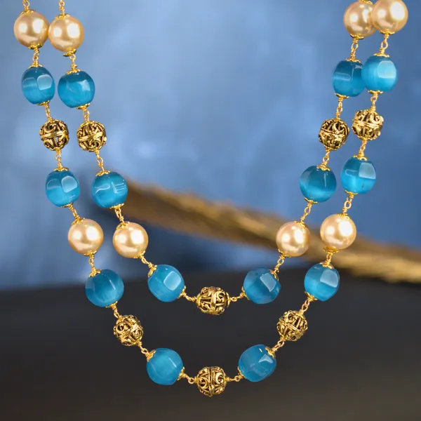 Udbhava_2-Layer_Kattu_Theega_Handcrafted_Blue_Bead_&_Pearl_Necklace_–_Traditional_Temple_Jewellery
