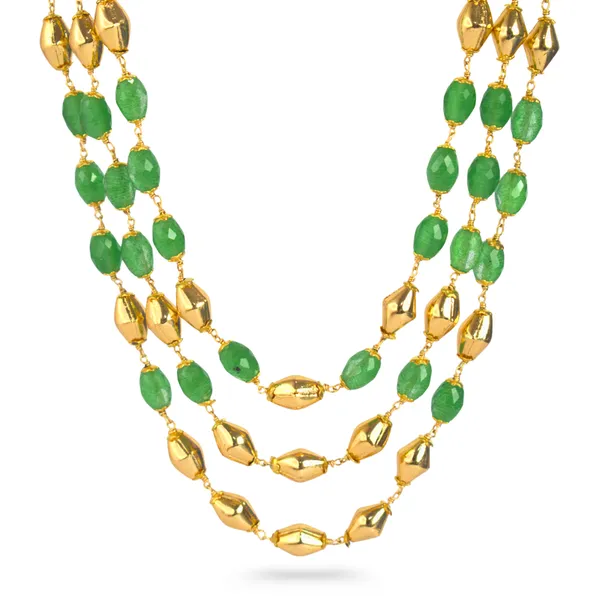 Three_Layer_Kattu_Theega_Handcrafted_CZ_Beads_Necklace_with_Gold_Balls