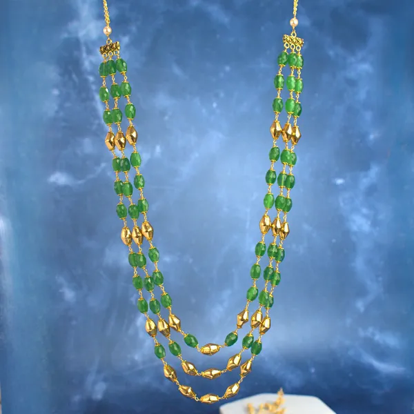 Three_Layer_Kattu_Theega_Handcrafted_CZ_Beads_Necklace_with_Gold_Balls