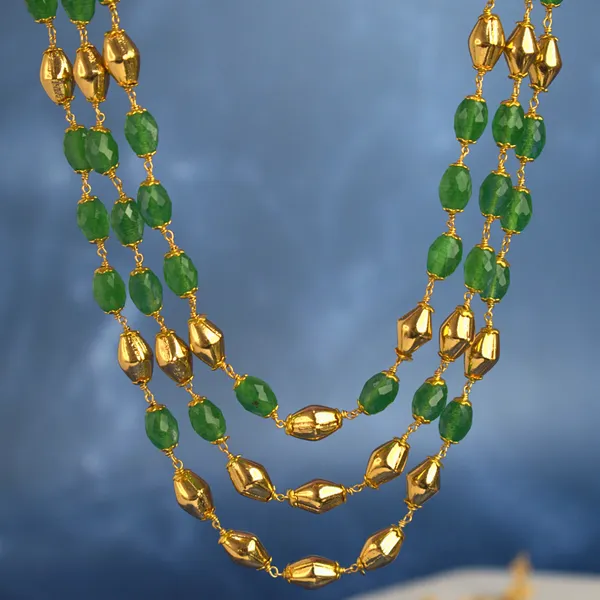 Three_Layer_Kattu_Theega_Handcrafted_CZ_Beads_Necklace_with_Gold_Balls