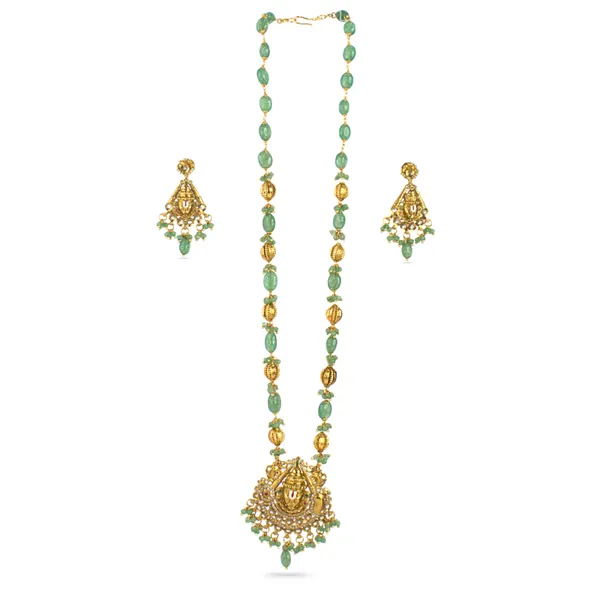 Green_Aventurine_Beads_Temple_Necklace_Set_with_Earrings_–_Kattu_Theega_Karigari