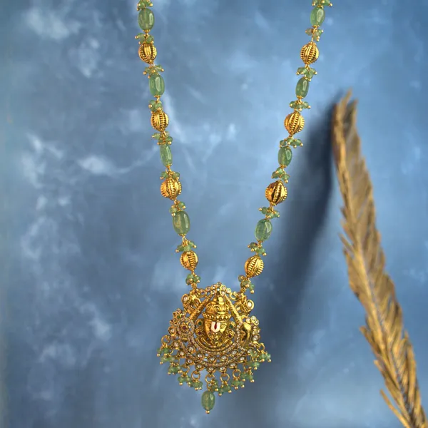 Green_Aventurine_Beads_Temple_Necklace_Set_with_Earrings_–_Kattu_Theega_Karigari