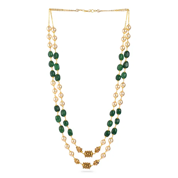 Green_Beads_&_Pearl_Two-Layer_Necklace_–_Kattu_Theega_Karigari