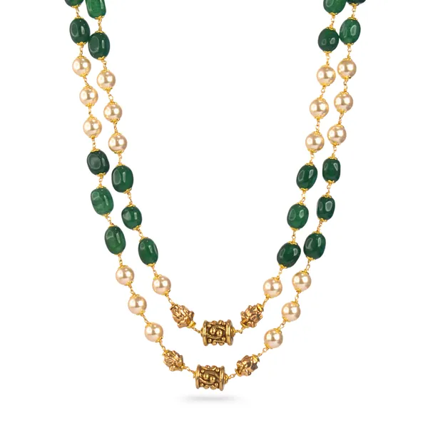 Green_Beads_&_Pearl_Two-Layer_Necklace_–_Kattu_Theega_Karigari