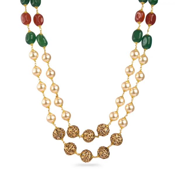 Multi-Colour_Beads_&_Pearl_Two-Layer_Necklace_–_Kattu_Theega_Karigari