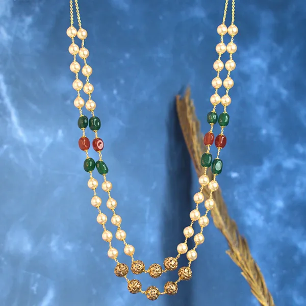 Multi-Colour_Beads_&_Pearl_Two-Layer_Necklace_–_Kattu_Theega_Karigari