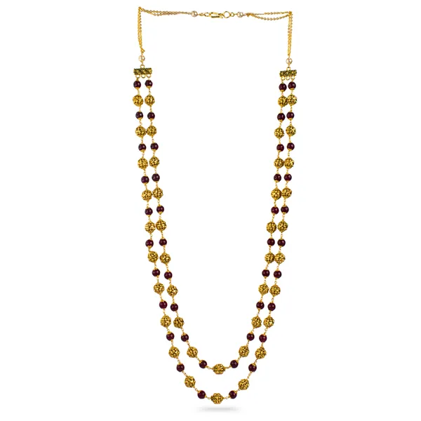 Maroon_Beads_&_Gold-Tone_Two-Layer_Necklace_–_Kattu_Theega_Karigari